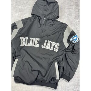Toronto Blue Jays Jacket Mens Small Black Hood Windbreaker MLB Baseball Batting